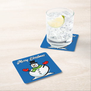 Posavasos Cuadrado De Papel Muñeco de nieve Frosty Navidad personalizada