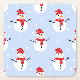 Posavasos Cuadrado De Papel Muñecos de nieve de Navidad