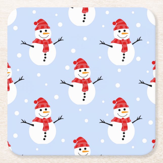 Posavasos Cuadrado De Papel Muñecos de nieve de Navidad (Anverso)