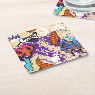 Posavasos Cuadrado De Papel Muro de graffiti de hip hop urbano.