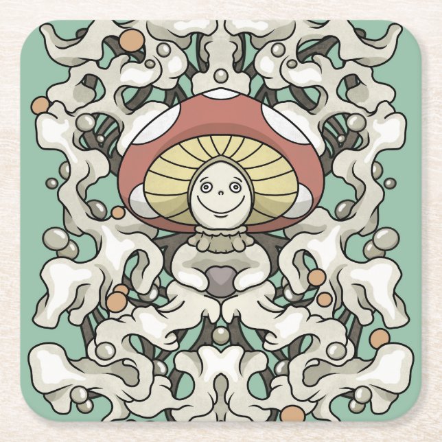 Posavasos Cuadrado De Papel Mushroom (Anverso)