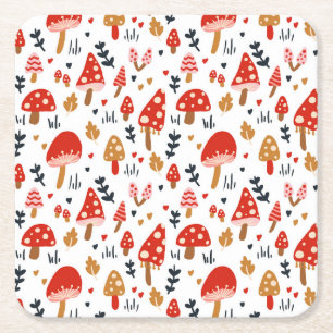 Posavasos Cuadrado De Papel Mushroom Woodland Kathrin Legg Fiesta de hongos ro