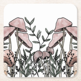 Posavasos Cuadrado De Papel Mushrooms silvestres