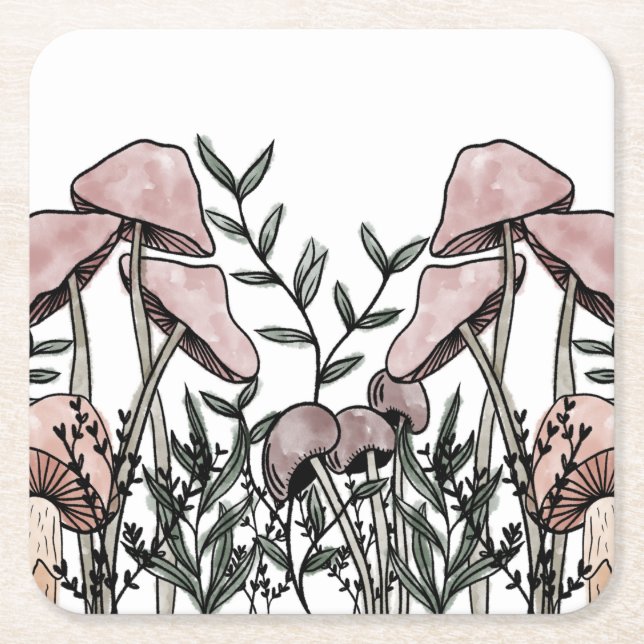 Posavasos Cuadrado De Papel Mushrooms silvestres (Anverso)
