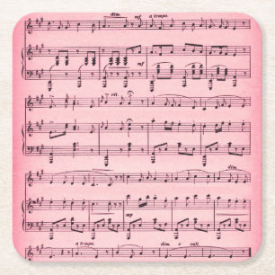 Posavasos Cuadrado De Papel Música de hoja rosa