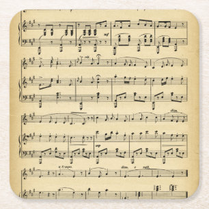 Posavasos Cuadrado De Papel Música de hojas antiguas