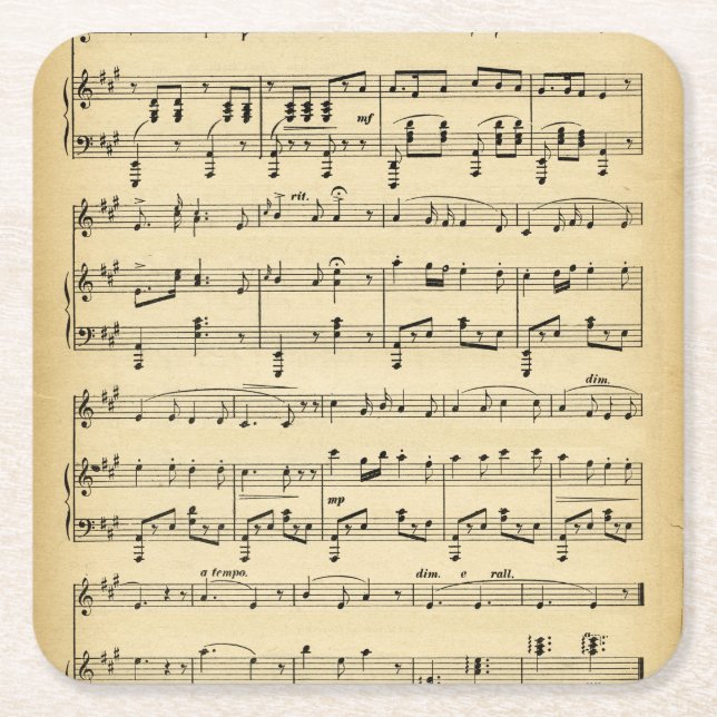 Posavasos Cuadrado De Papel Música de hojas antiguas (Anverso)
