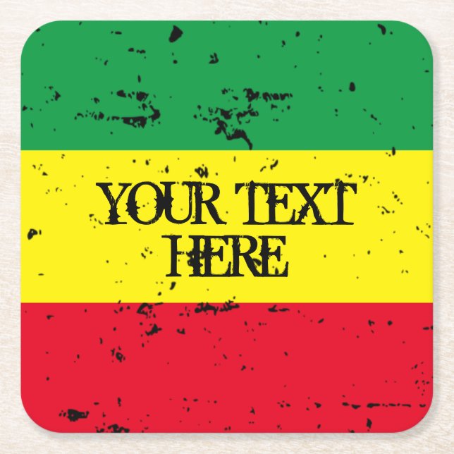 Posavasos Cuadrado De Papel Música de reggae de bandera rastafari personalizad (Anverso)