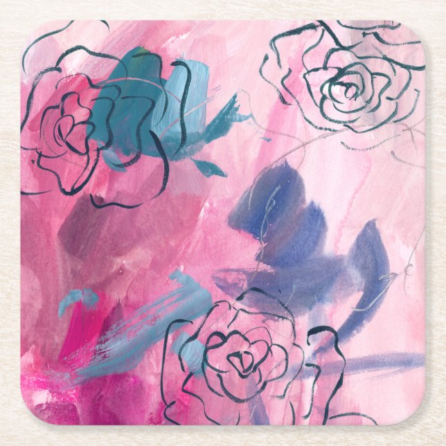 Posavasos Cuadrado De Papel Música interior - Esbozo floral (Anverso)