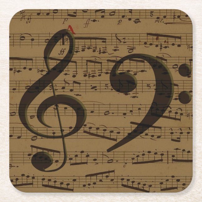 Posavasos Cuadrado De Papel Musical Treble Clef Sheet Music Classic (Anverso)