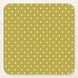 Posavasos Cuadrado De Papel  Mustard yellow white polka dots pattern 