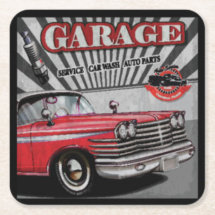 Posavasos Cuadrado De Papel Muy Cool Vintage Auto Repair Juego de Posavasos