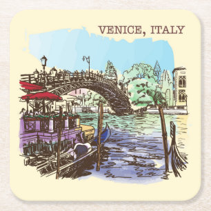 Posavasos Cuadrado De Papel Muy divertido Venecia Italia Sketch Coaster Set