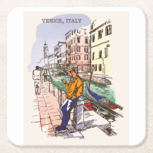 Posavasos Cuadrado De Papel Muy divertido Venecia Italia Sketch Coaster Set