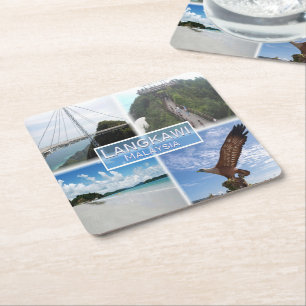 Posavasos Cuadrado De Papel MY Langkawi - Puente Sky - Cable Car - Playa Kedah