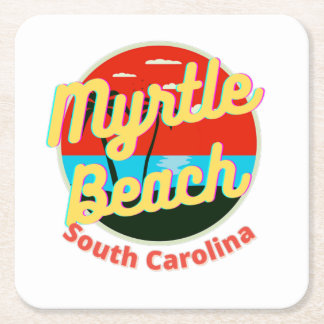 Posavasos Cuadrado De Papel Myrtle Beach South Carolina Retro Sunset