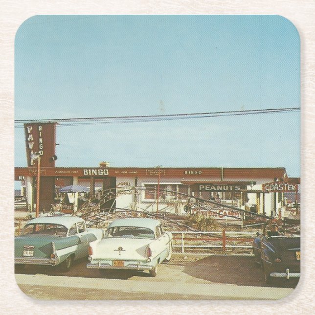 Posavasos Cuadrado De Papel Myrtle Beach, Vista Vintage (Anverso)