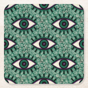 Posavasos Cuadrado De Papel "Mystic Emerald Eyes" - Psychedelic Swirl Seamless