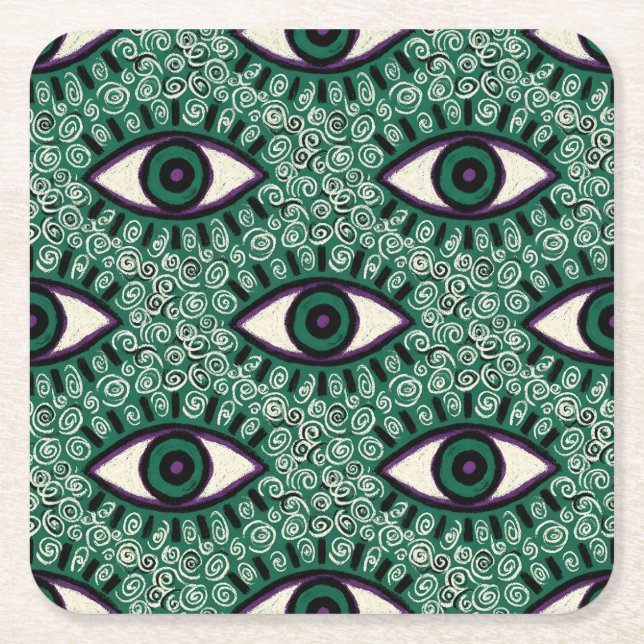 Posavasos Cuadrado De Papel "Mystic Emerald Eyes" - Psychedelic Swirl Seamless (Anverso)