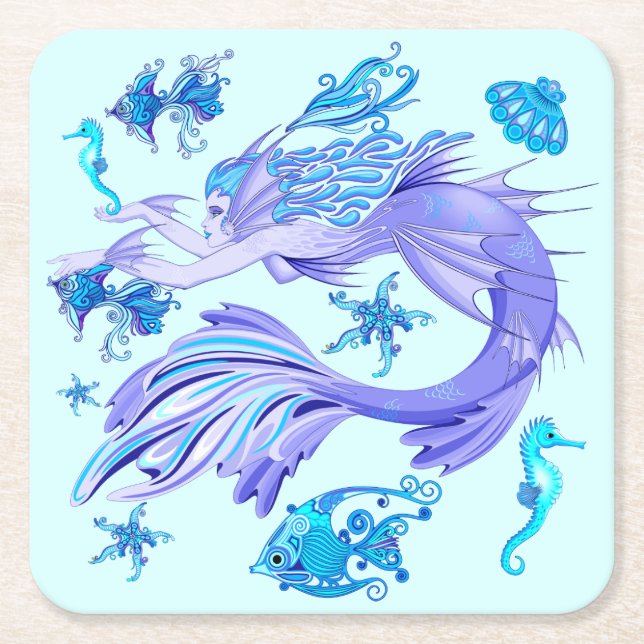 Posavasos Cuadrado De Papel Mystic Mermaid Fairy Purple Creature (Anverso)