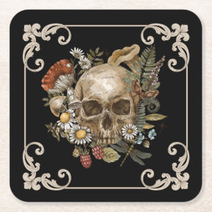 Posavasos Cuadrado De Papel Mystic Skull Vintage Black