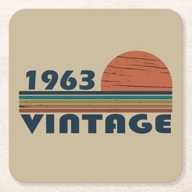 Posavasos Cuadrado De Papel Nacido en 1963, en un antiguo cumpleaños (Anverso)