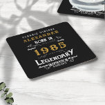 Posavasos Cuadrado De Papel Nacido en 40 años 1985 Vintage Black<br><div class="desc">Un diseño de montaña de papel clásico personalizado para esa celebración de cumpleaños para alguien nacido en 1985 y que cumple 40 años. Añada el nombre a este diseño retro vintage de color negro, blanco y dorado para un regalo de 40 años personalizado. Edite fácilmente el nombre y el año...</div>