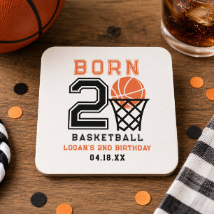 Posavasos Cuadrado De Papel Nacido para el Baloncesto   Cumpleaños del Niño 2d