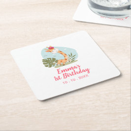 Posavasos Cuadrado De Papel Nacimiento de la Pequeña Girafa (Animal Chica Safa