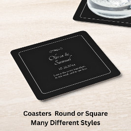 Posavasos Cuadrado De Papel Names Date Message Black White Infinity Scroll, 