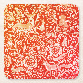 Posavasos Cuadrado De Papel Naranja Brillante Red Fall Otoño Animal Forest Dee