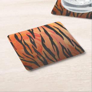 Posavasos Cuadrado De Papel Naranja caliente tigre e impresión en negro