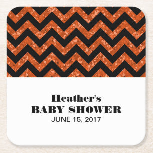 Posavasos Cuadrado De Papel Naranja Chevron Purpurina Baby Shower Coasters