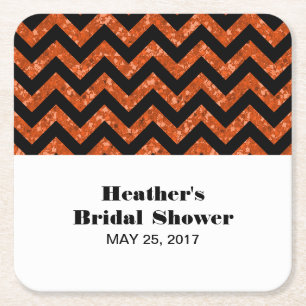 Posavasos Cuadrado De Papel Naranja Chevron Purpurina Bridal Shower Coasters