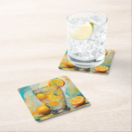 Posavasos Cuadrado De Papel Naranja Cocktail AI art coaster