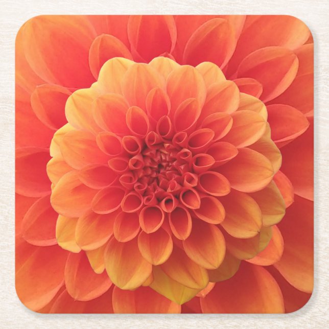 Posavasos Cuadrado De Papel Naranja Dahlia (Anverso)