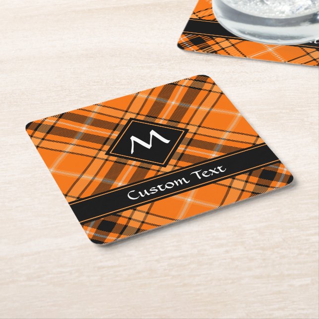 Posavasos Cuadrado De Papel Naranja de Halloween Tartan (En perspectiva)