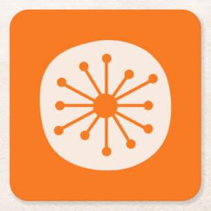 Posavasos Cuadrado De Papel Naranja de punto atómico de la era atómica de medi