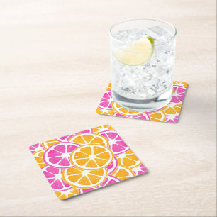 Posavasos Cuadrado De Papel Naranja de rebanadas de cítricos rosados