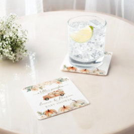 Posavasos Cuadrado De Papel Naranja del camión de calabaza se cae en Baby Show