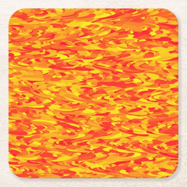 Posavasos Cuadrado De Papel Naranja del patrón abstracto amarillo rojo (Anverso)