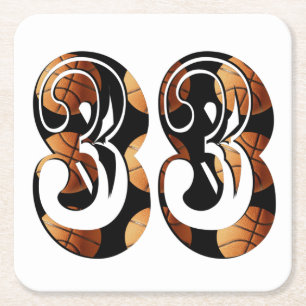 Posavasos Cuadrado De Papel Naranja dimensional Número 33 de baloncesto negro,