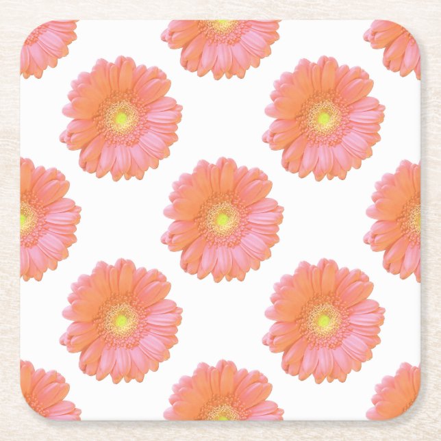 Posavasos Cuadrado De Papel Naranja gerbera daisy (Anverso)