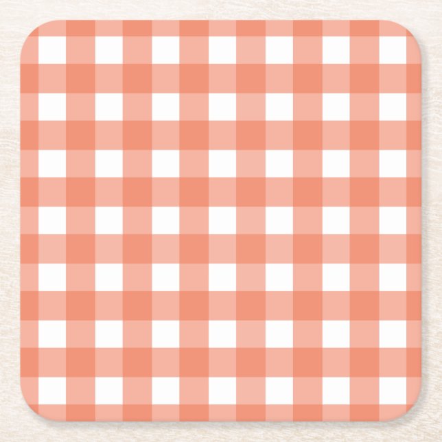 Posavasos Cuadrado De Papel Naranja gingham (Anverso)