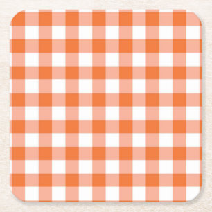 Posavasos Cuadrado De Papel Naranja Gingham Coaster