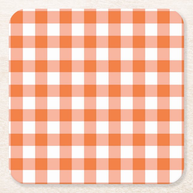 Posavasos Cuadrado De Papel Naranja Gingham Coaster (Anverso)
