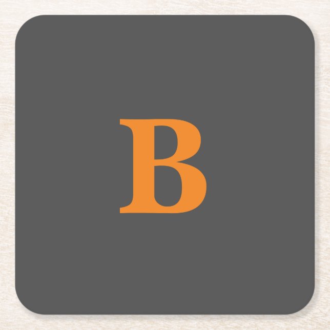 Posavasos Cuadrado De Papel Naranja gris moderno monogramado profesional (Anverso)