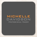 Posavasos Cuadrado De Papel Naranja Gris moderno Texto negrita Nombre Minimali<br><div class="desc">Diseño de la escoria de papel profesional moderna y limpia.</div>