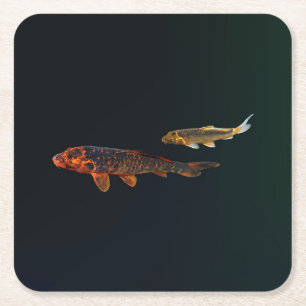 Posavasos Cuadrado De Papel Naranja Koi y Gold Koi