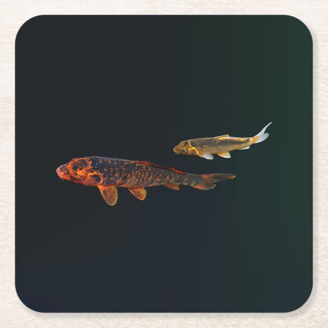 Posavasos Cuadrado De Papel Naranja Koi y Gold Koi (Anverso)